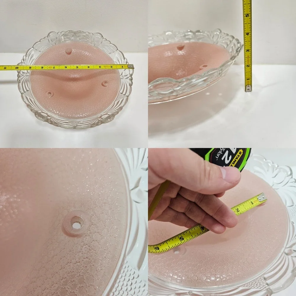 Art Deco Pink Glass Ceiling Light Fixture Cover Three Hole Vintage Mid Century